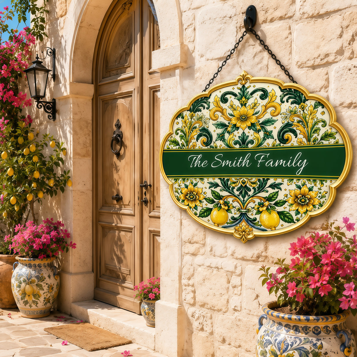 Mediterranean Style & Majolica Print Sun-Kissed Limoncello - Personalized Custom Shaped Metal Sign-Myprintsy