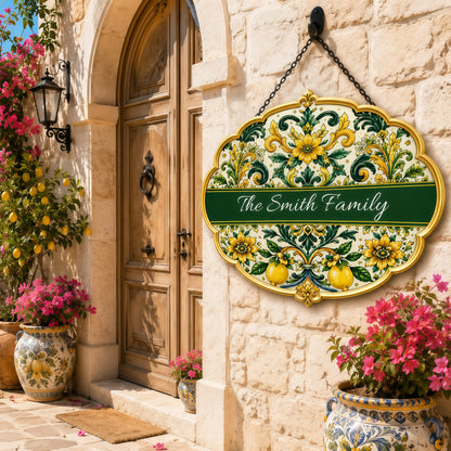 Mediterranean Style & Majolica Print Sun-Kissed Limoncello - Personalized Custom Shaped Metal Sign-Myprintsy