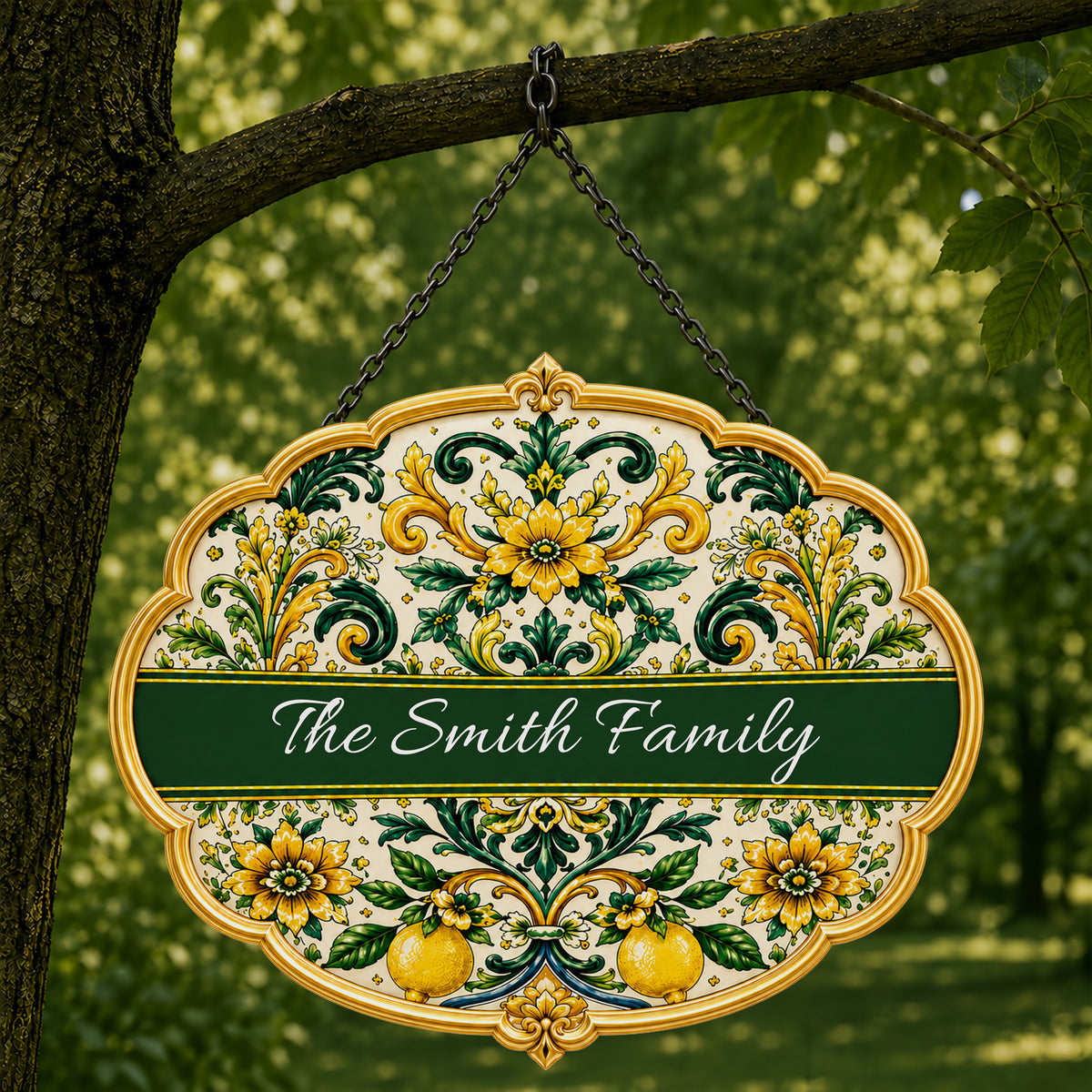 Mediterranean Style & Majolica Print Sun-Kissed Limoncello - Personalized Custom Shaped Metal Sign-Myprintsy