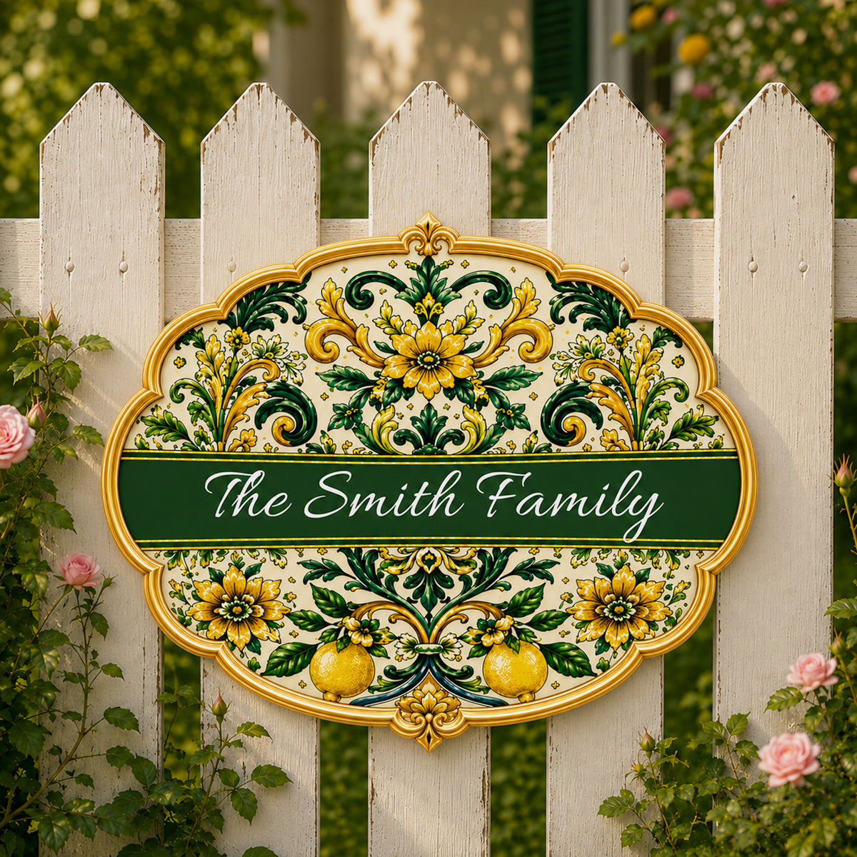 Mediterranean Style & Majolica Print Sun-Kissed Limoncello - Personalized Custom Shaped Metal Sign-Myprintsy