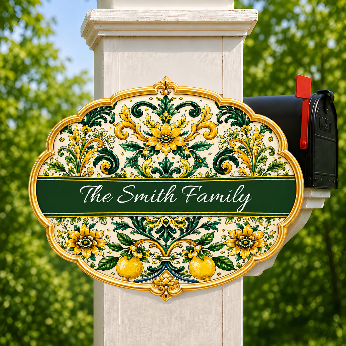 Mediterranean Style & Majolica Print Sun-Kissed Limoncello - Personalized Custom Shaped Metal Sign-Myprintsy