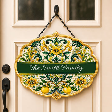 Mediterranean Style & Majolica Print Sun-Kissed Limoncello - Personalized Custom Shaped Metal Sign-Myprintsy
