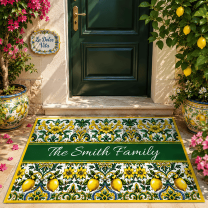 Mediterranean Style & Majolica Print Sun-Kissed Limoncello - Personalized Doormat-Myprintsy