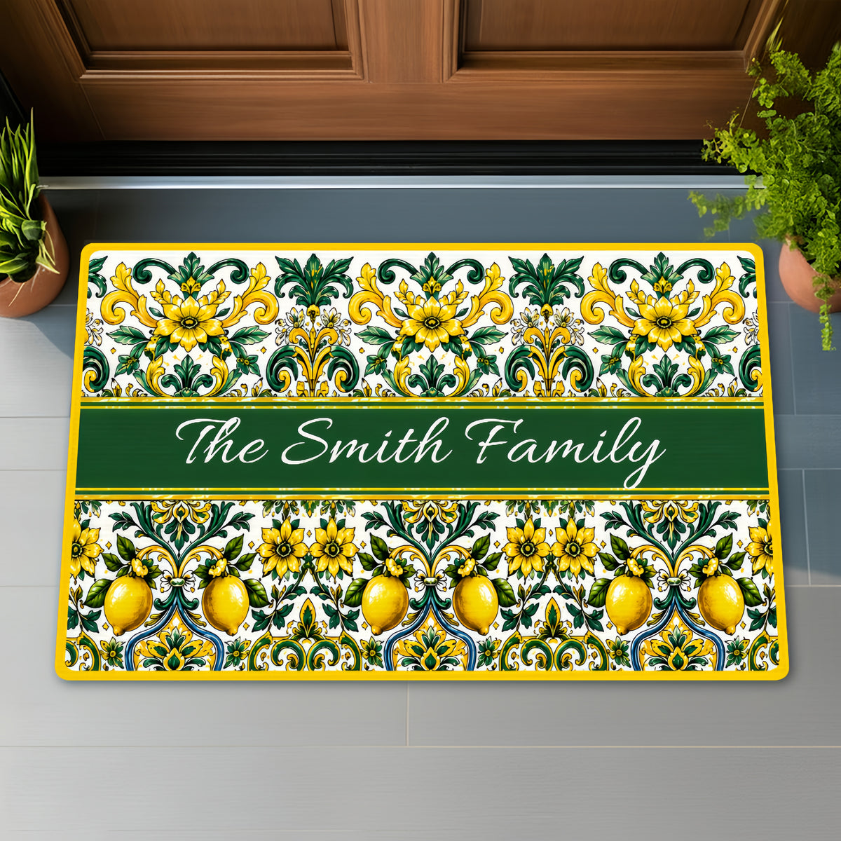 Mediterranean Style & Majolica Print Sun-Kissed Limoncello - Personalized Doormat-Myprintsy