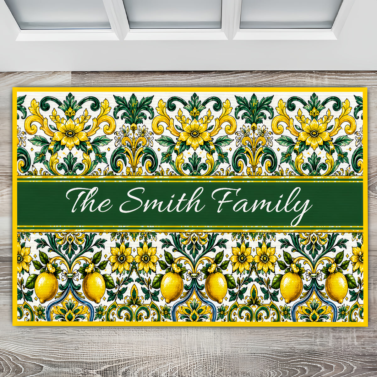 Mediterranean Style & Majolica Print Sun-Kissed Limoncello - Personalized Doormat-Myprintsy