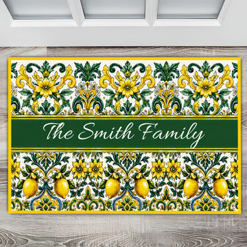 Mediterranean Style & Majolica Print Sun-Kissed Limoncello - Personalized Doormat-Myprintsy