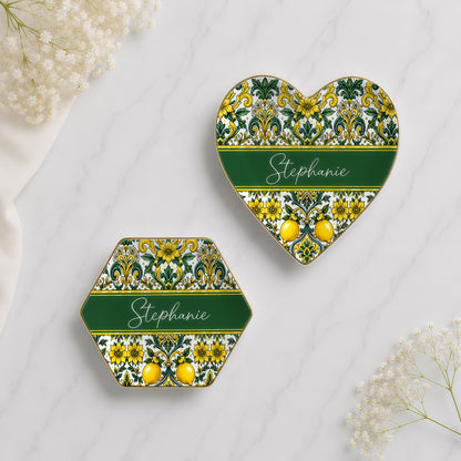 Mediterranean Style & Majolica Print Sun-Kissed Limoncello - Personalized Jewelry Dish-Myprintsy
