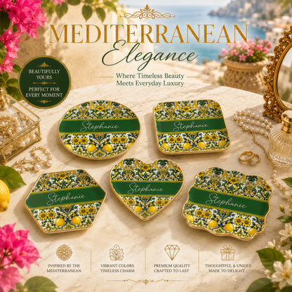 Mediterranean Style & Majolica Print Sun-Kissed Limoncello - Personalized Jewelry Dish-Myprintsy