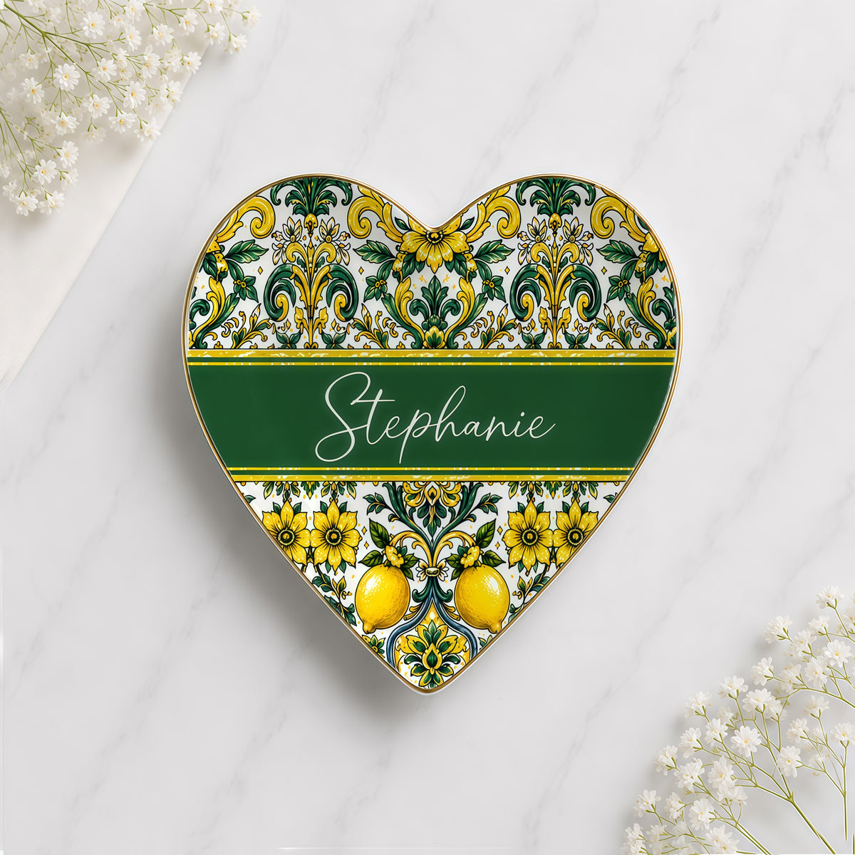 Mediterranean Style & Majolica Print Sun-Kissed Limoncello - Personalized Jewelry Dish-Myprintsy