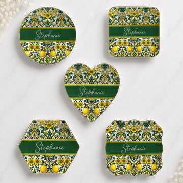 Mediterranean Style & Majolica Print Sun-Kissed Limoncello - Personalized Jewelry Dish-Myprintsy