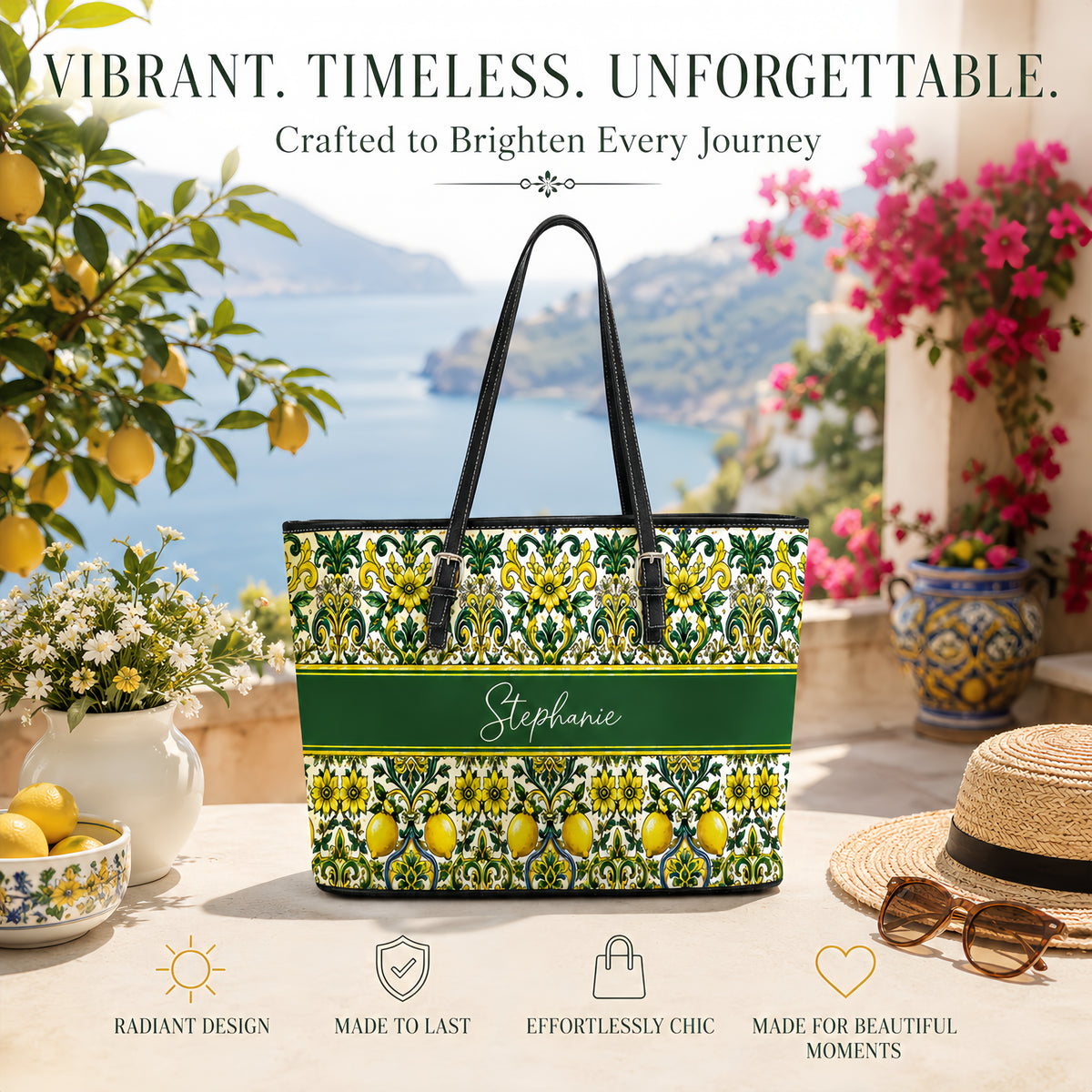 Mediterranean Style & Majolica Print Sun-Kissed Limoncello - Personalized Leather Bag & Wallet Set-Myprintsy