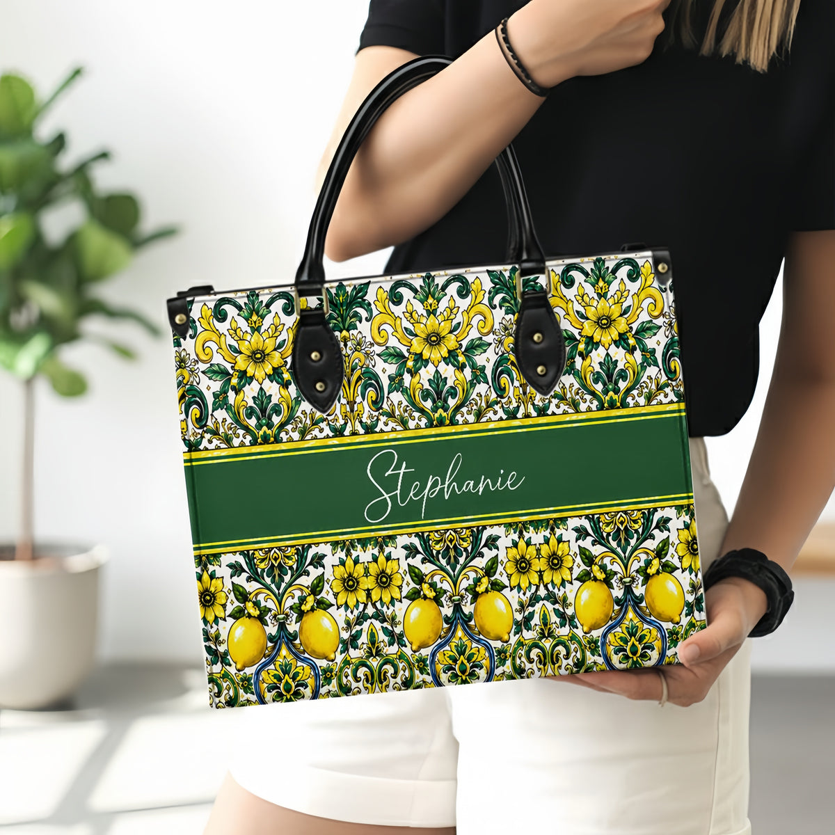 Mediterranean Style & Majolica Print Sun-Kissed Limoncello - Personalized Leather Bag & Wallet Set-Myprintsy