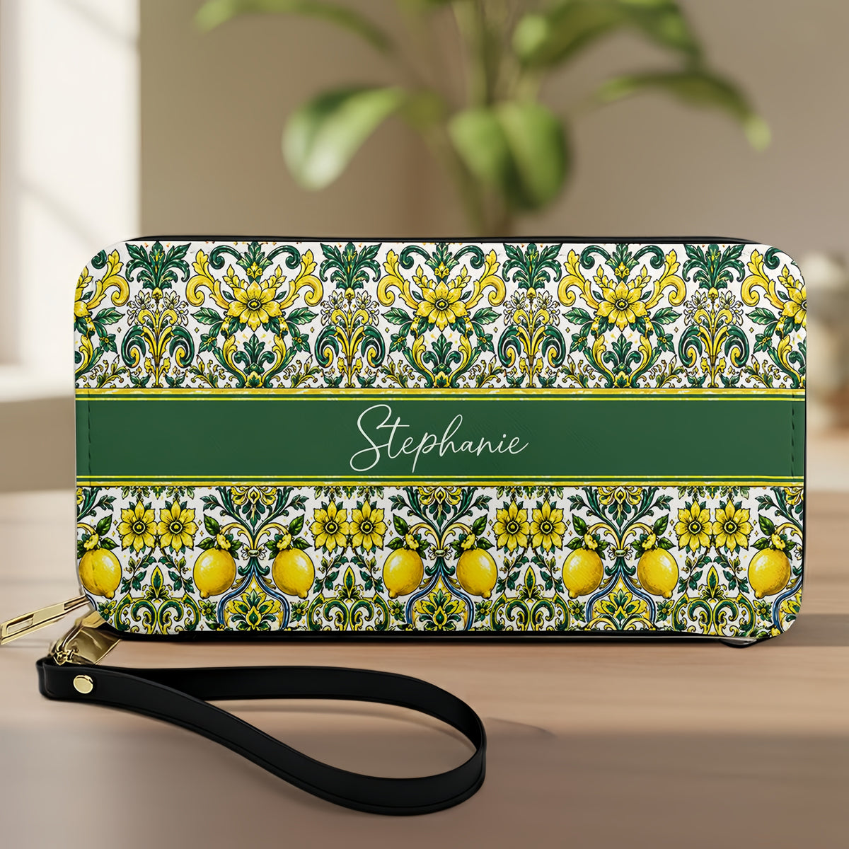 Mediterranean Style & Majolica Print Sun-Kissed Limoncello - Personalized Leather Bag & Wallet Set-Myprintsy