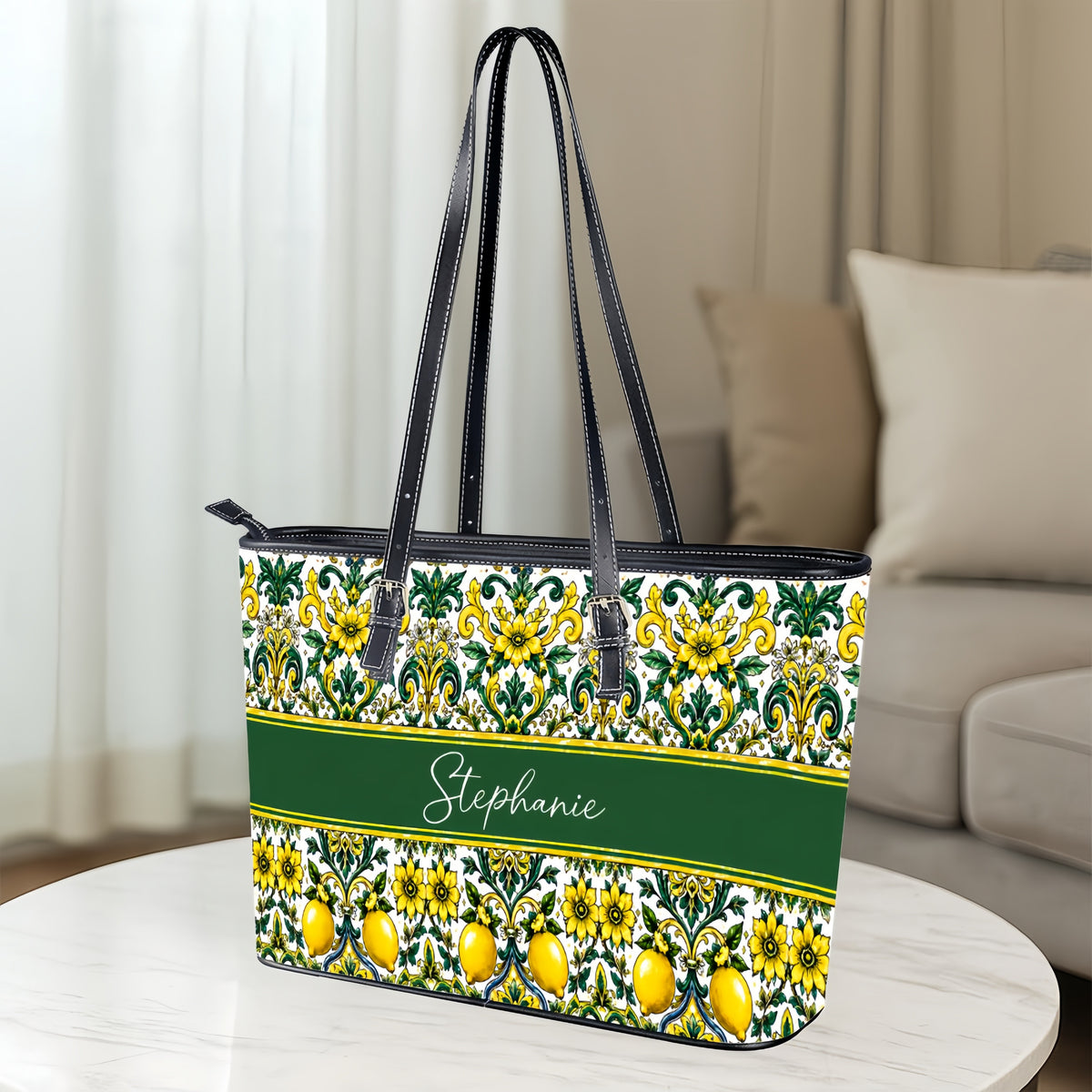 Mediterranean Style & Majolica Print Sun-Kissed Limoncello - Personalized Leather Bag & Wallet Set-Myprintsy