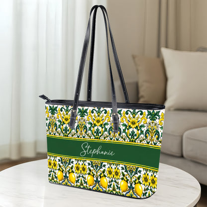 Mediterranean Style & Majolica Print Sun-Kissed Limoncello - Personalized Leather Bag & Wallet Set-Myprintsy