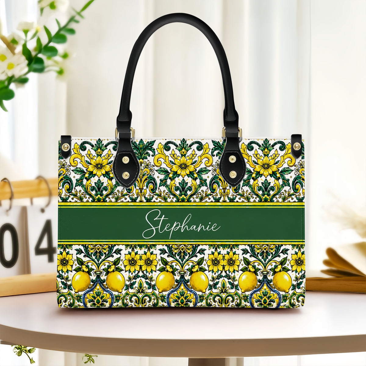 Mediterranean Style & Majolica Print Sun-Kissed Limoncello - Personalized Leather Bag & Wallet Set-Myprintsy