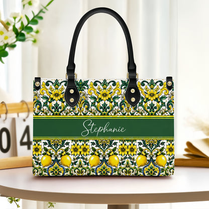Mediterranean Style & Majolica Print Sun-Kissed Limoncello - Personalized Leather Bag & Wallet Set-Myprintsy