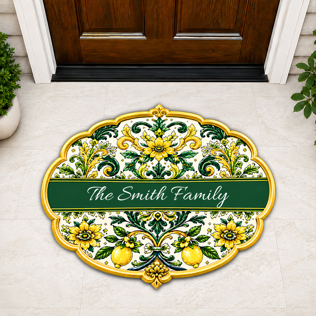 Mediterranean Style & Majolica Print Sun-Kissed Limoncello - Personalized Shaped Luxurious Doormat-Myprintsy