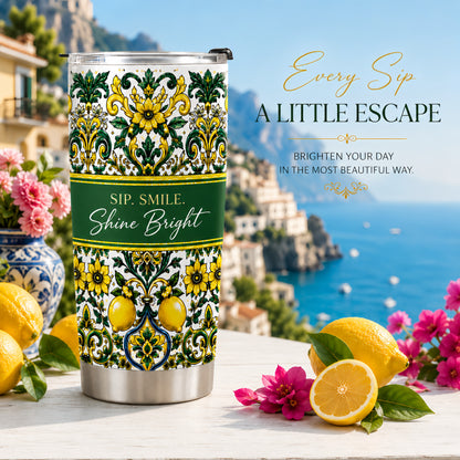 Mediterranean Style & Majolica Print Sun-Kissed Limoncello - Personalized Tumbler Cup-Myprintsy