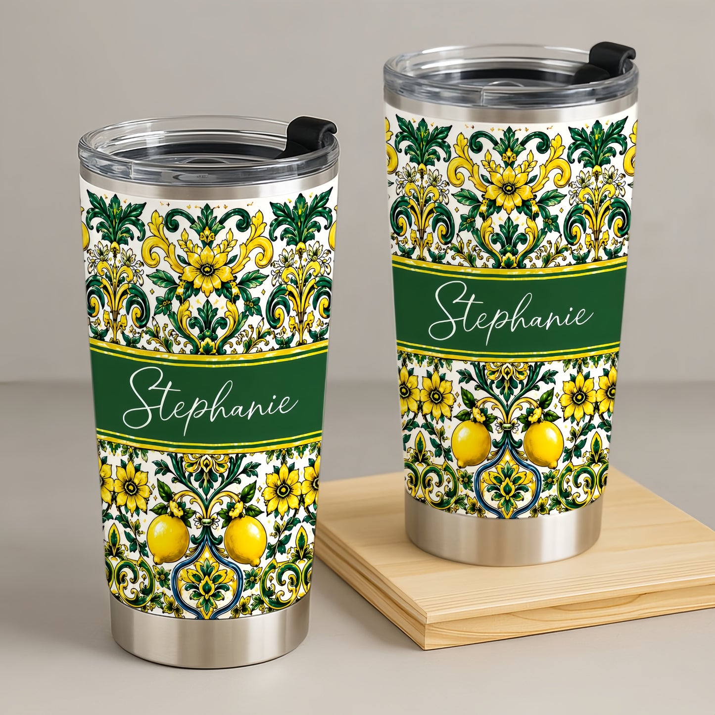 Mediterranean Style & Majolica Print Sun-Kissed Limoncello - Personalized Tumbler Cup-Myprintsy