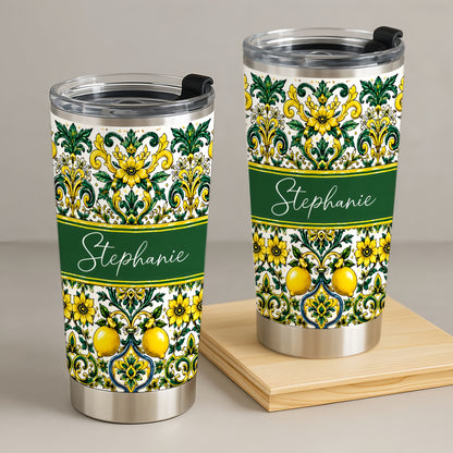 Mediterranean Style & Majolica Print Sun-Kissed Limoncello - Personalized Tumbler Cup-Myprintsy