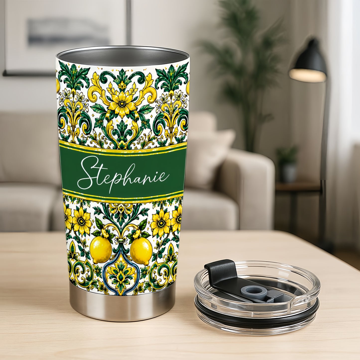 Mediterranean Style & Majolica Print Sun-Kissed Limoncello - Personalized Tumbler Cup-Myprintsy