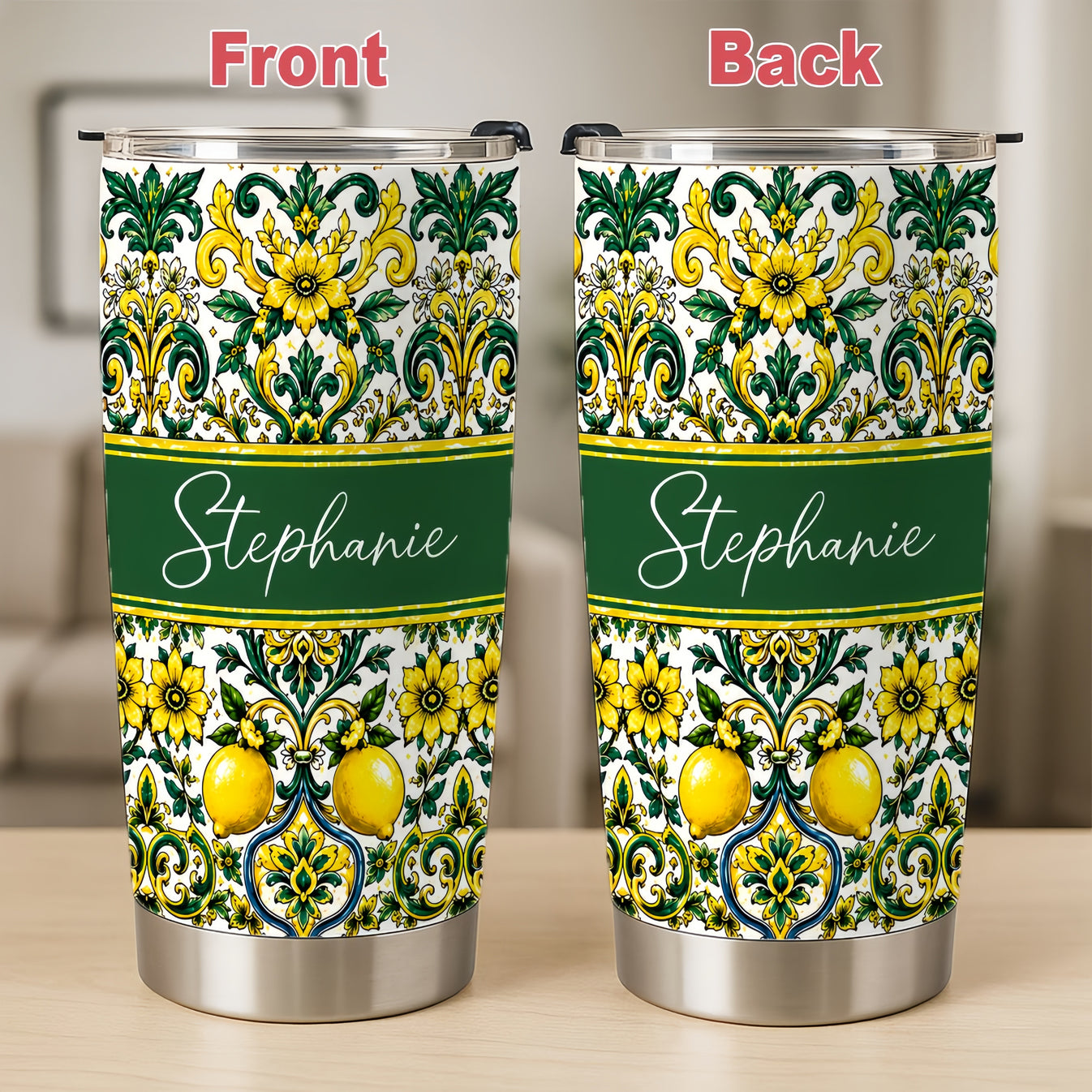 Mediterranean Style & Majolica Print Sun-Kissed Limoncello - Personalized Tumbler Cup-Myprintsy