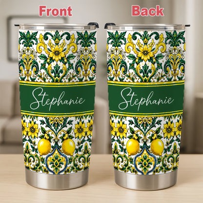 Mediterranean Style & Majolica Print Sun-Kissed Limoncello - Personalized Tumbler Cup-Myprintsy