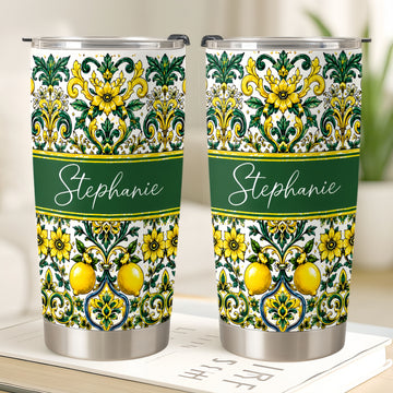 Mediterranean Style & Majolica Print Sun-Kissed Limoncello - Personalized Tumbler Cup-Myprintsy
