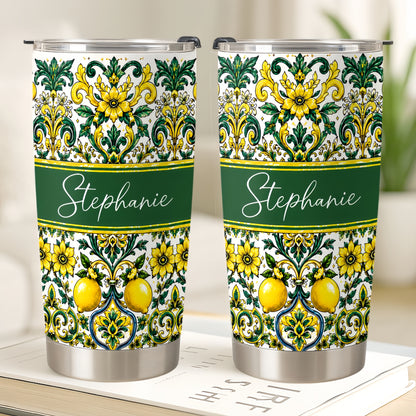 Mediterranean Style & Majolica Print Sun-Kissed Limoncello - Personalized Tumbler Cup-Myprintsy
