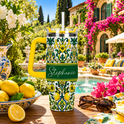 Mediterranean Style & Majolica Print Sun-Kissed Limoncello Tumbler - Personalized 40oz Tumbler With Straw-Myprintsy