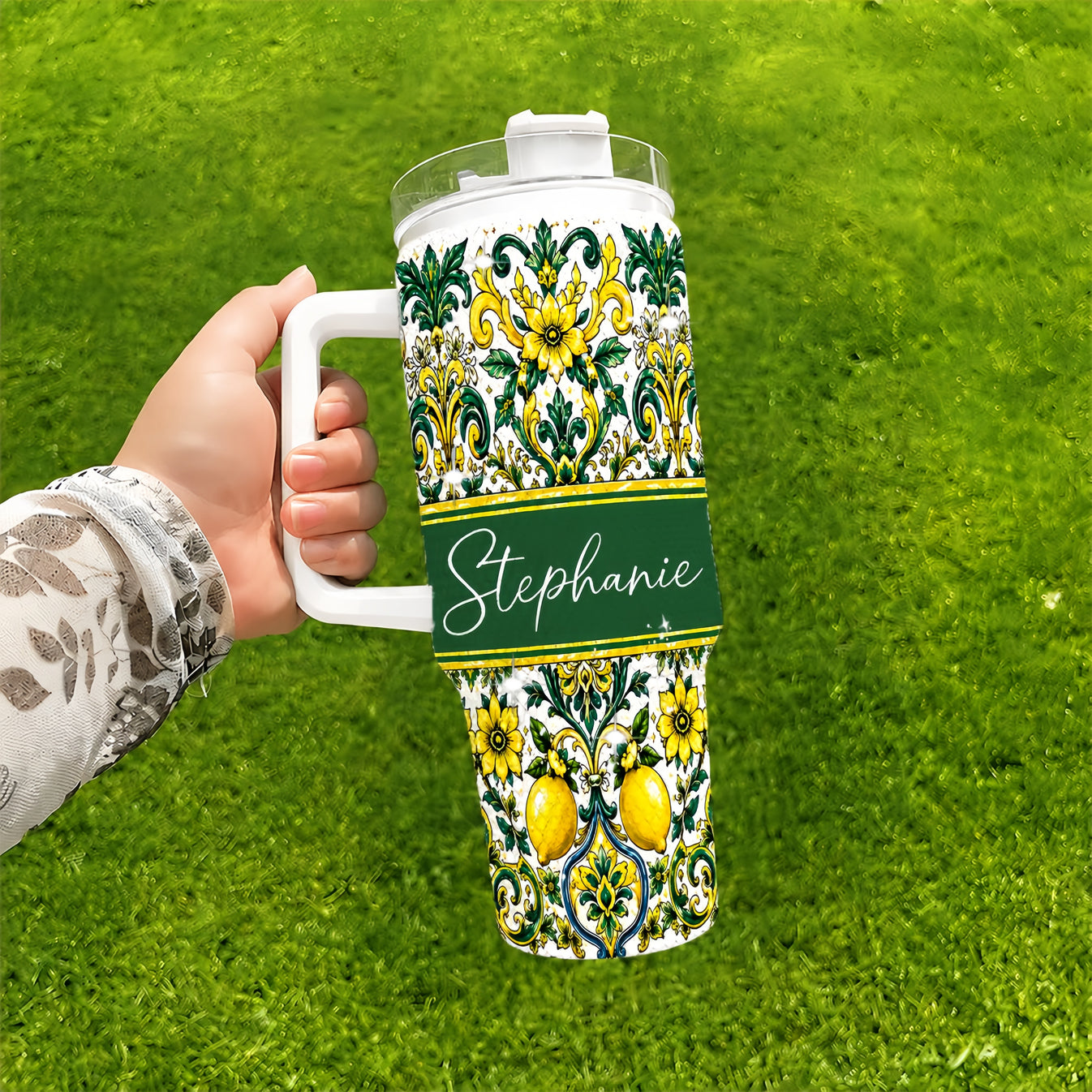 Mediterranean Style & Majolica Print Sun-Kissed Limoncello Tumbler - Personalized 40oz Tumbler With Straw-Myprintsy