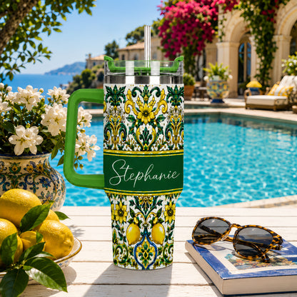 Mediterranean Style & Majolica Print Sun-Kissed Limoncello Tumbler - Personalized 40oz Tumbler With Straw-Myprintsy