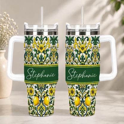 Mediterranean Style & Majolica Print Sun-Kissed Limoncello Tumbler - Personalized 40oz Tumbler With Straw-Myprintsy