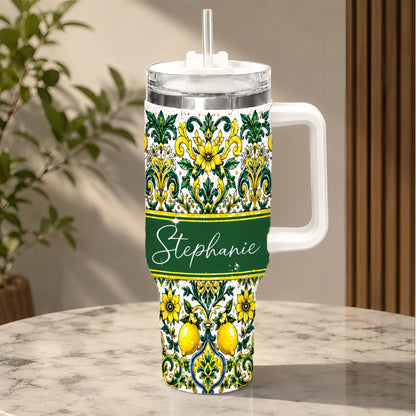 Mediterranean Style & Majolica Print Sun-Kissed Limoncello Tumbler - Personalized 40oz Tumbler With Straw-Myprintsy