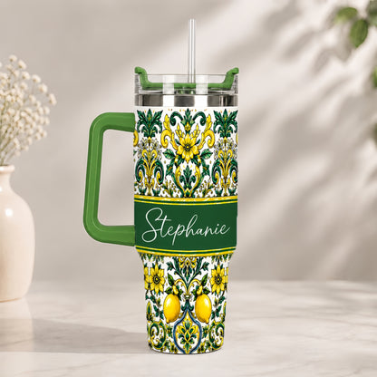 Mediterranean Style & Majolica Print Sun-Kissed Limoncello Tumbler - Personalized 40oz Tumbler With Straw-Myprintsy