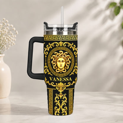 Medusa Head & Baroque Pattern Gold Black - Personalized 40oz Tumbler With Straw - Gift For Greek Mythology Lover-Myprintsy