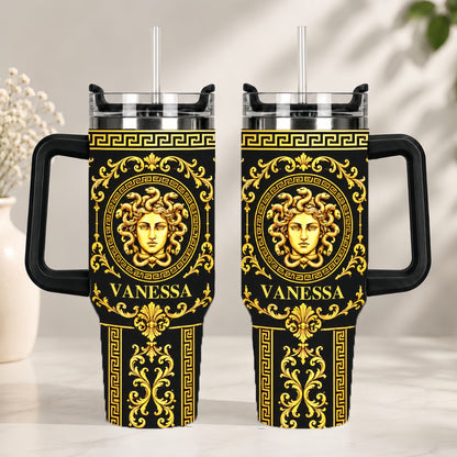 Medusa Head & Baroque Pattern Gold Black - Personalized 40oz Tumbler With Straw - Gift For Greek Mythology Lover-Myprintsy