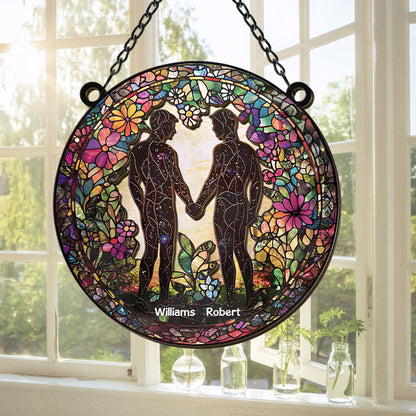 Men Holding Hands - Personalized Window Hanging Suncatcher Ornament - Gifts For Gay Men, Gay Couple Gifts-Myprintsy