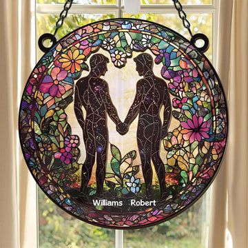 Men Holding Hands - Personalized Window Hanging Suncatcher Ornament - Gifts For Gay Men, Gay Couple Gifts-Myprintsy