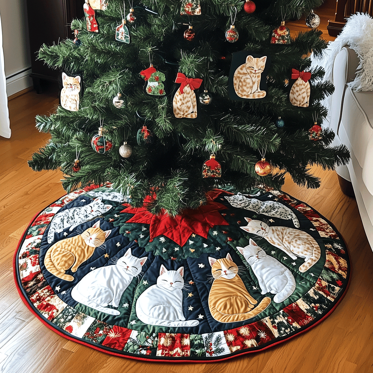 Meowy Christmas Quilted Christmas Tree Skirt VTQ-Myprintsy