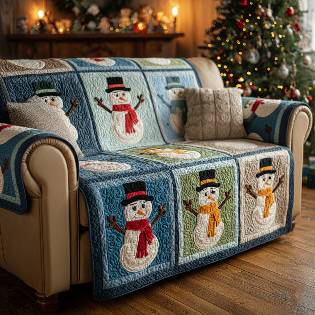 Merriment Snowman Bright Quilted Sofa Cover VTQ-Myprintsy