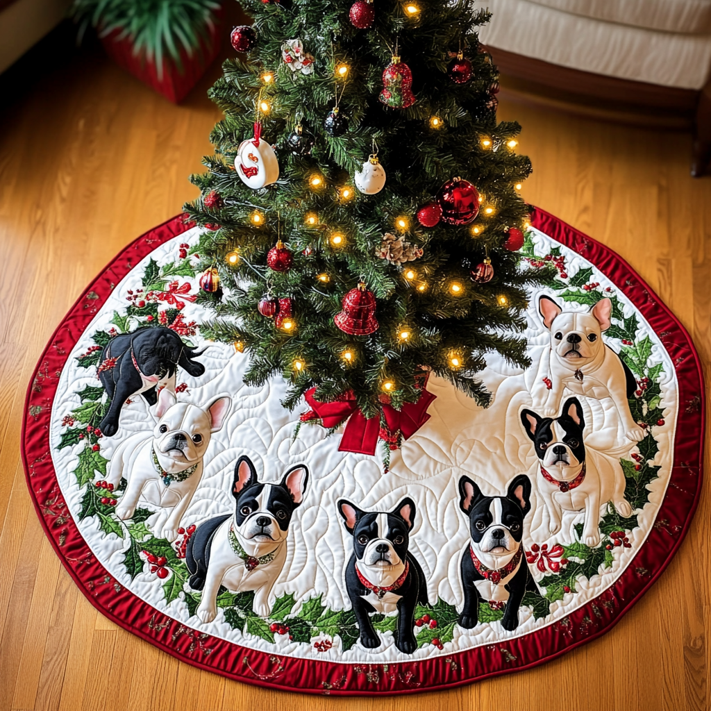 Merry Boston Terrier Magic Christmas Quilted Tree Skirt VTQ-Myprintsy