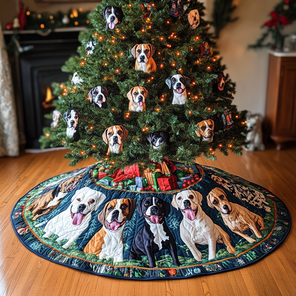 Merry Boxer Moments Christmas Quilted Tree Skirt-Myprintsy