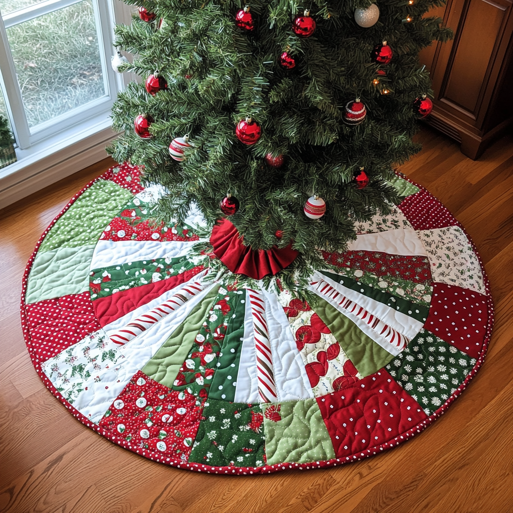 Merry Circle Christmas Quilted Tree Skirt VTQ-Myprintsy