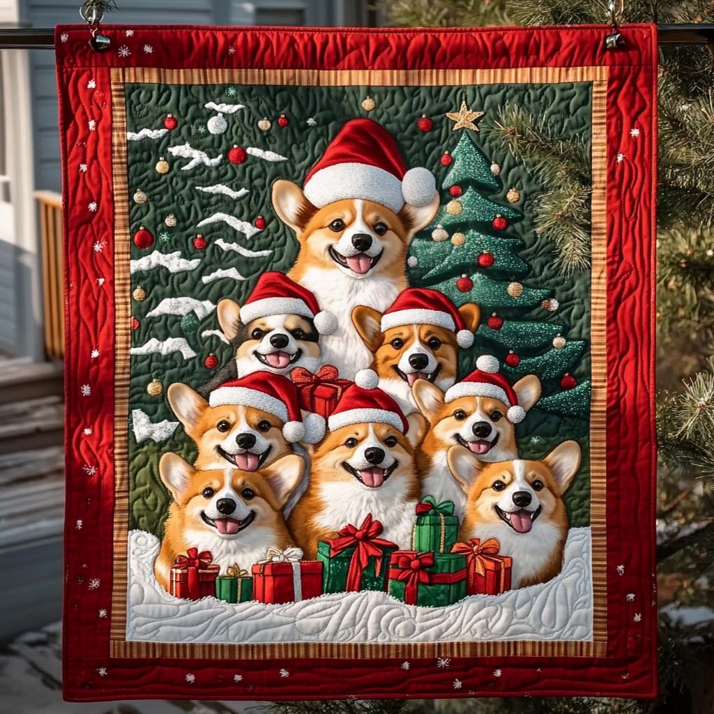 Merry Corgi Christmas Quilted Blanket VTQ-Myprintsy