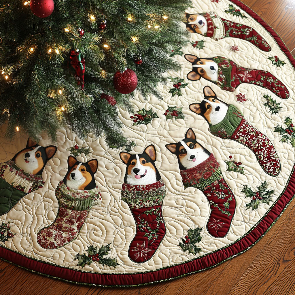 Merry Corgi Magic Quilted Christmas Tree Skirt-Myprintsy