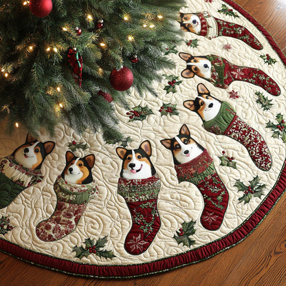 Merry Corgi Magic Quilted Christmas Tree Skirt-Myprintsy