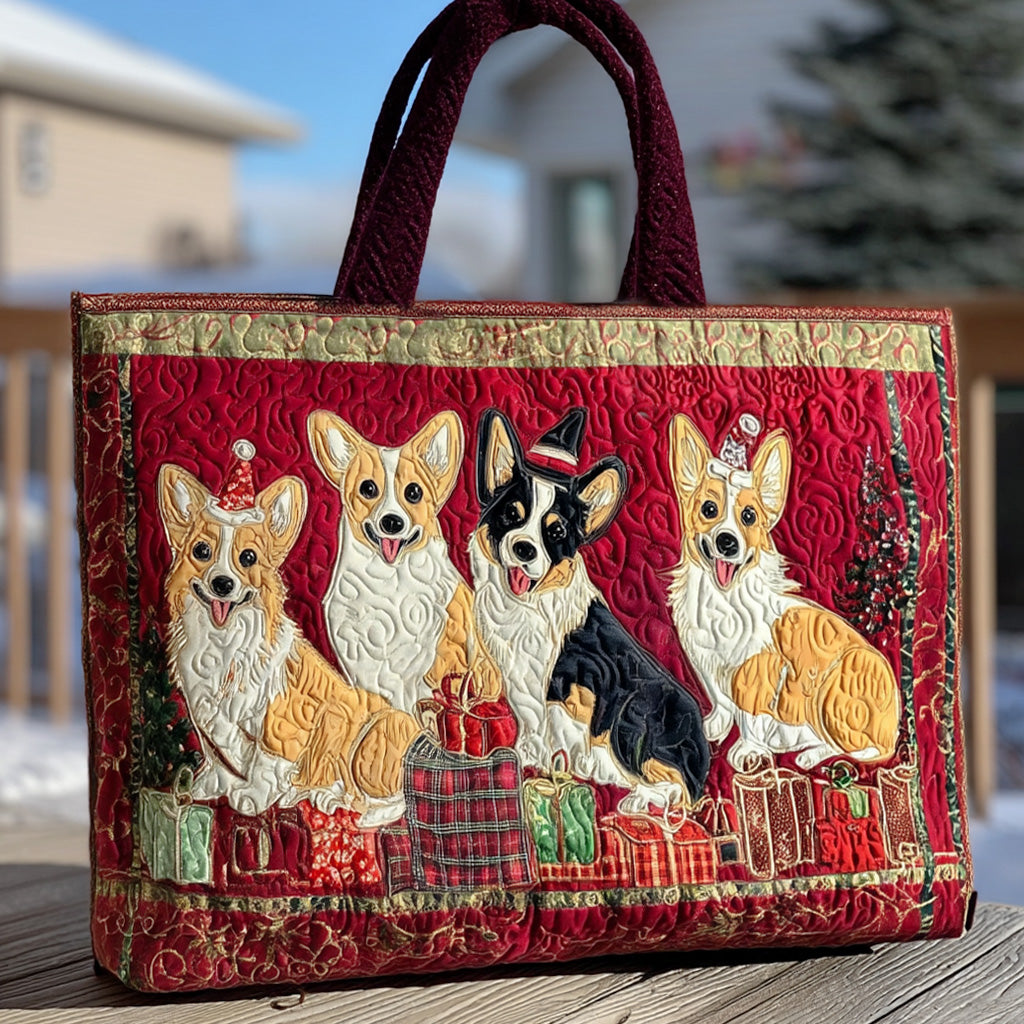 Merry Corgmas Quilted Tote Bag VTQ-Myprintsy