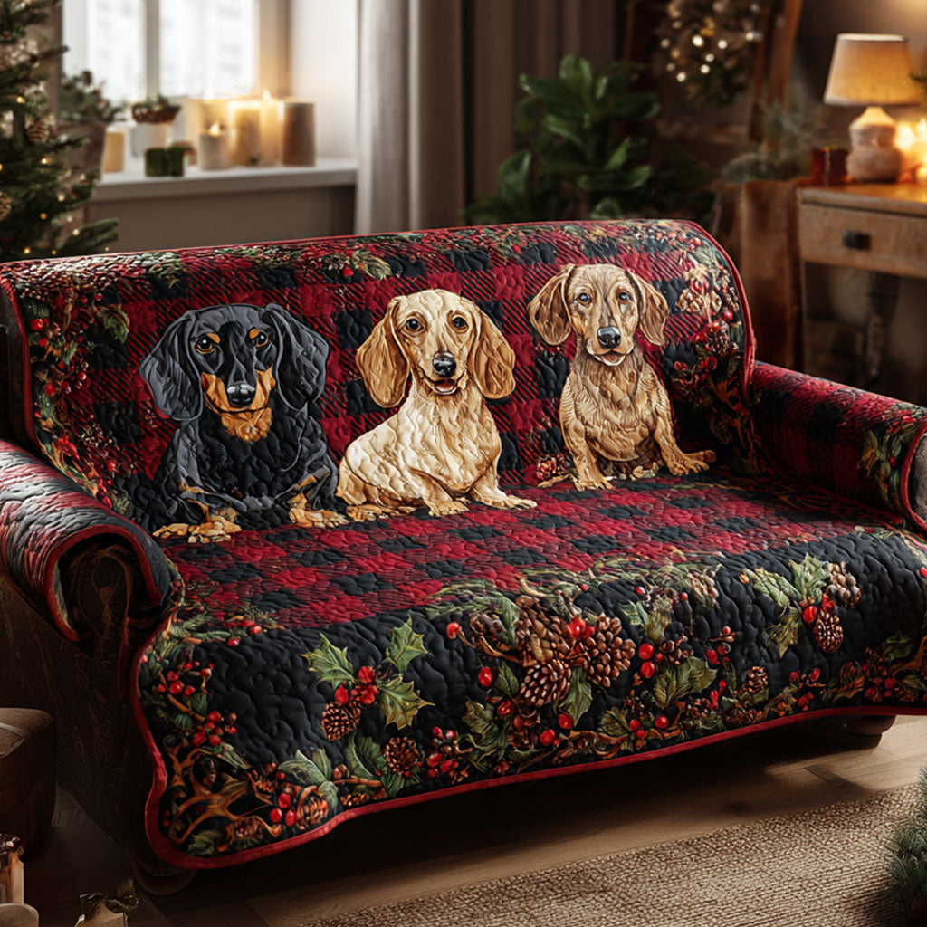 Merry Dachshund Gathering Quilted Sofa Cover VTQ-Myprintsy